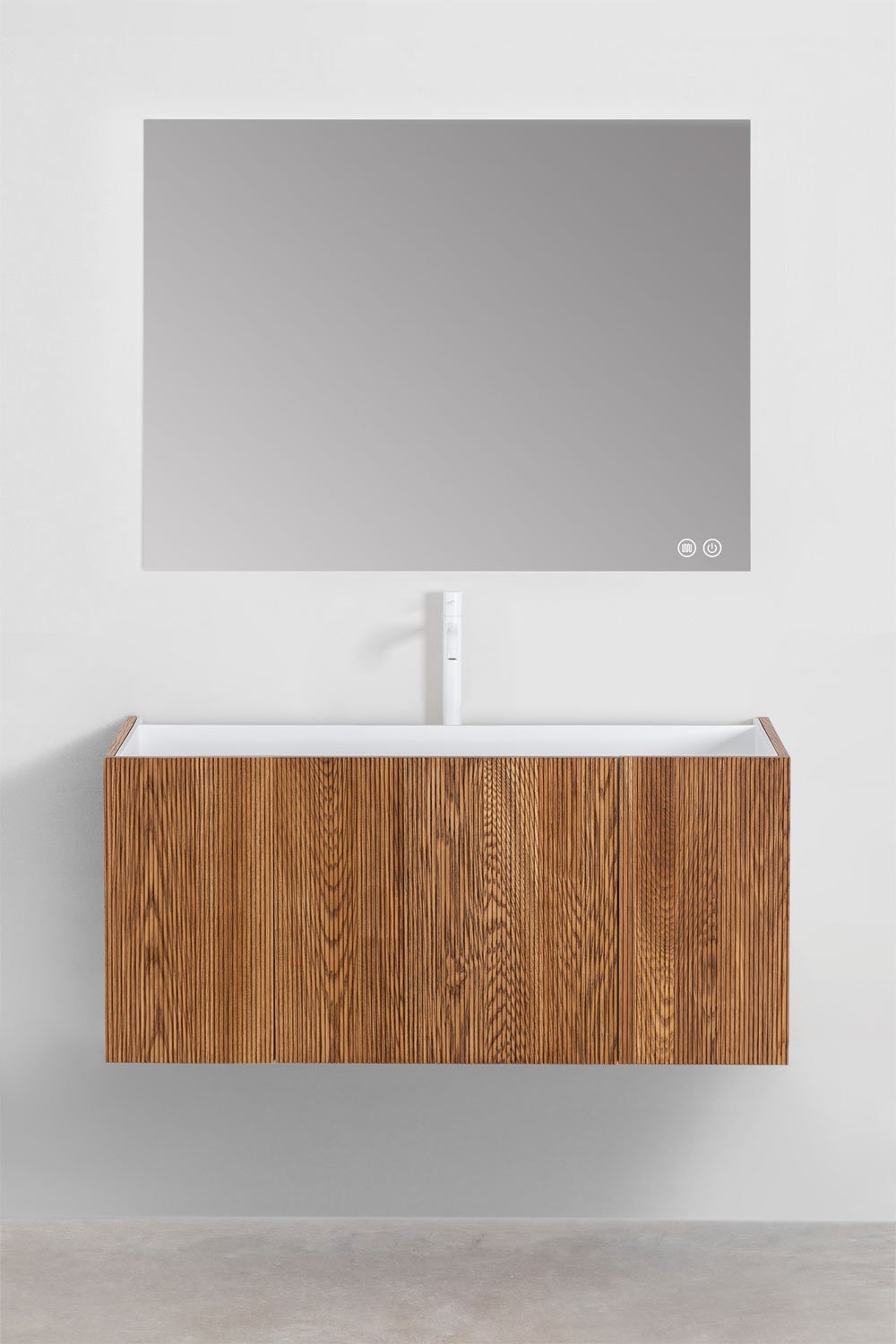 Suspended bathroom furniture set 120x50 cm in wood with integrated sink Fiore, gallery image 2