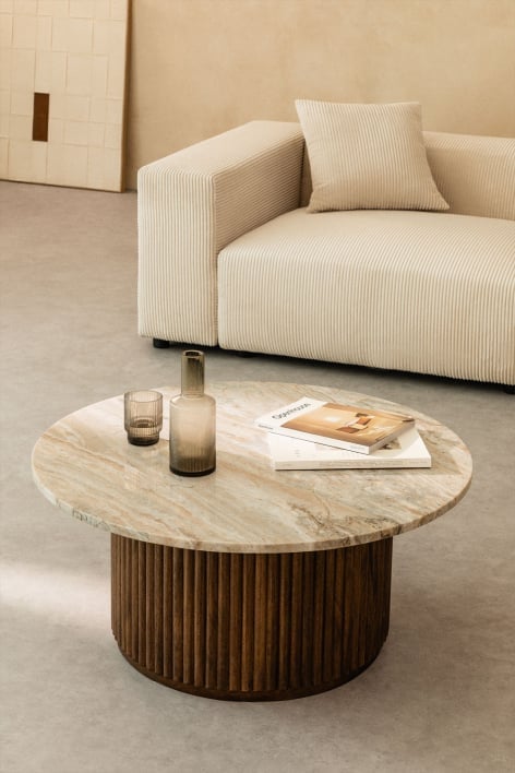 Giselda Round Marble and Mango Wood Coffee Table