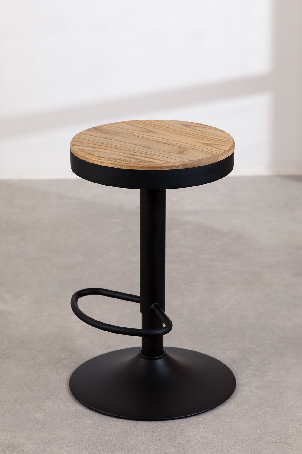 Pack of 2 adjustable high stools in steel and Bardder elm wood, gallery image 3