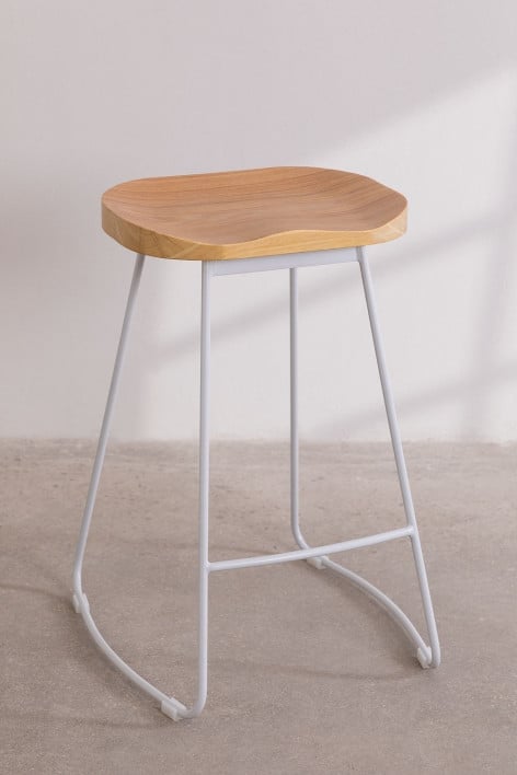 2-Pack high stools 65 cm in white steel and elm wood Neicol - White