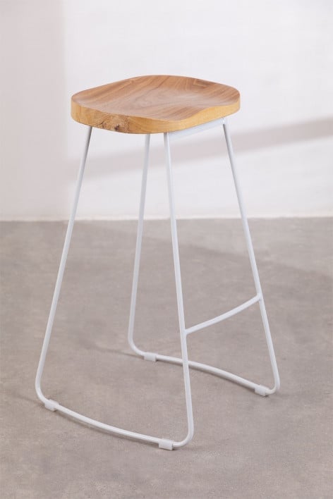 4-Pack high stools 75 cm in white steel and elm wood Neicol - White