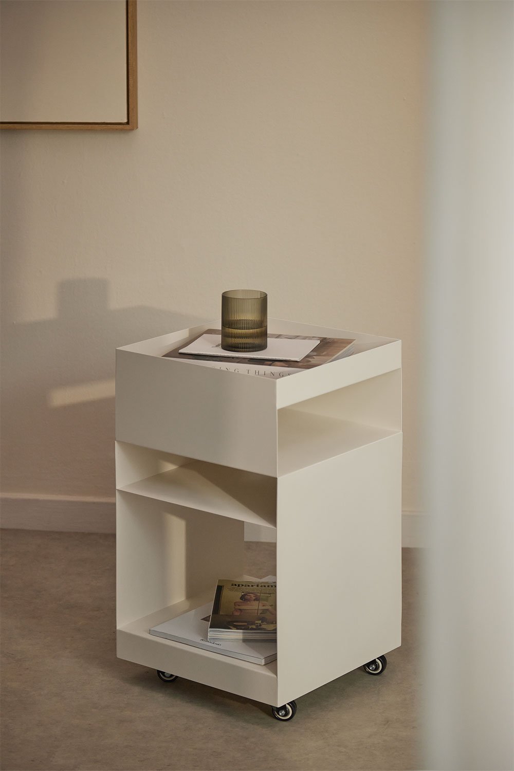 Square Side Table with Wheels and Steel Shelves (35x35 cm) Rodgers, gallery image 1