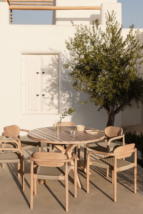 Round garden table in eucalyptus wood Naele
