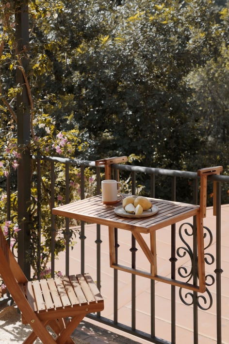 Rectangular hanging and folding garden table 65x60 cm in acacia wood Delawer