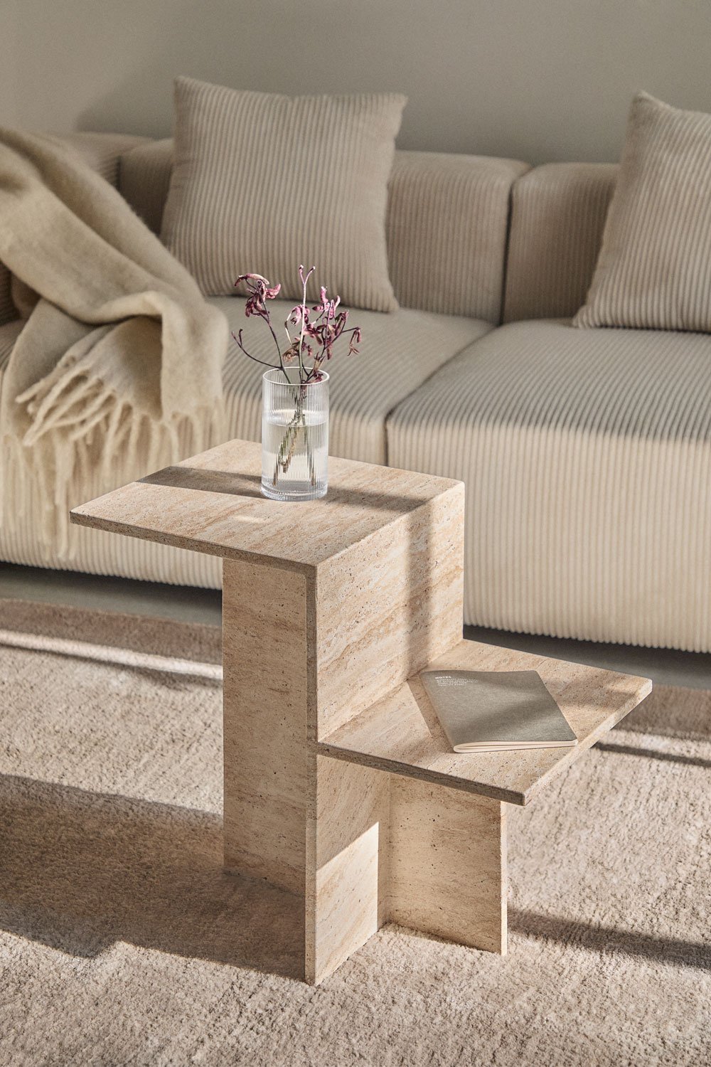 Martina side table in travertine look cement, gallery image 1