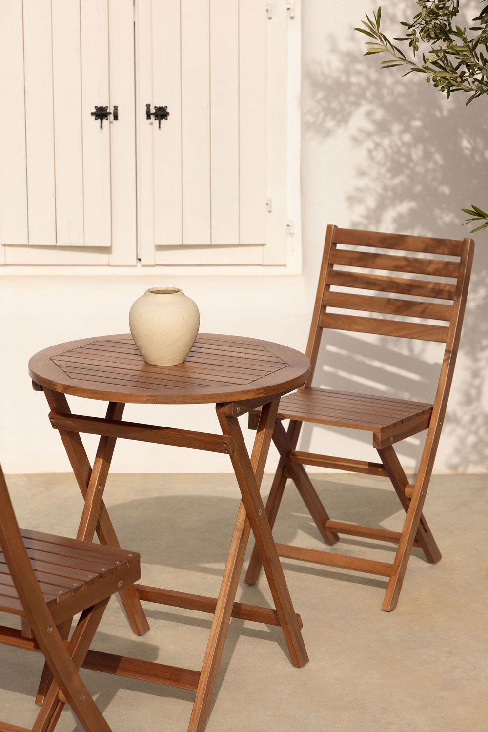 Round Folding Garden Table in Acacia Wood (Ø60 cm) Delawer, gallery image 1