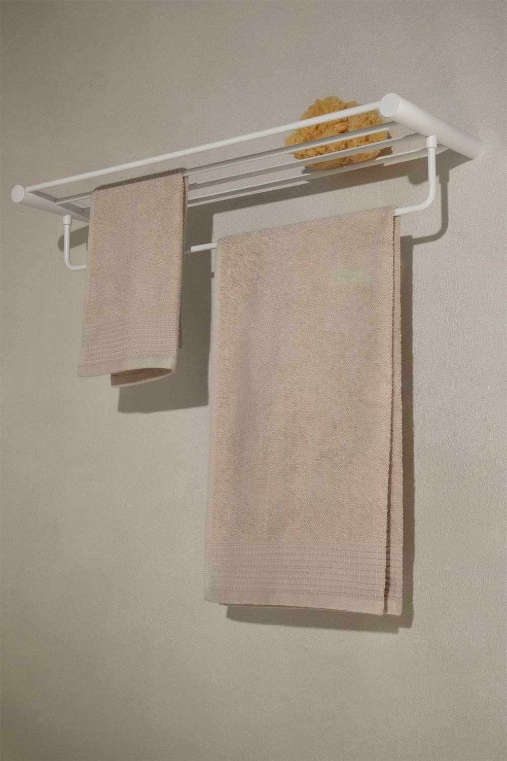 Wall-mounted bathroom towel rack with shelf in stainless steel Devon, gallery image 1