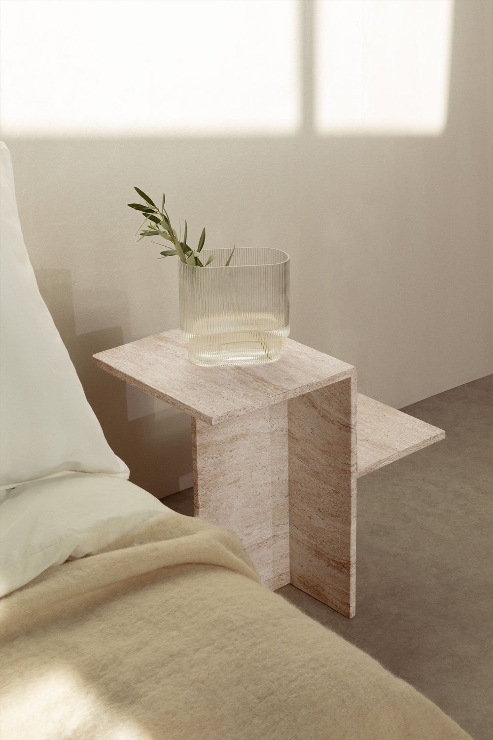 Martina travertine-look cement bedside table, gallery image 1