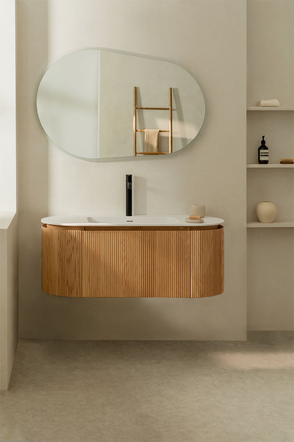 Carsone wooden bathroom furniture set with integrated washbasin, gallery image 1