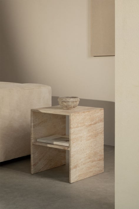 Galia travertine look cement side table