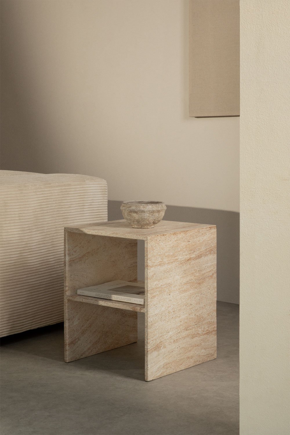 Galia travertine look cement side table, gallery image 1