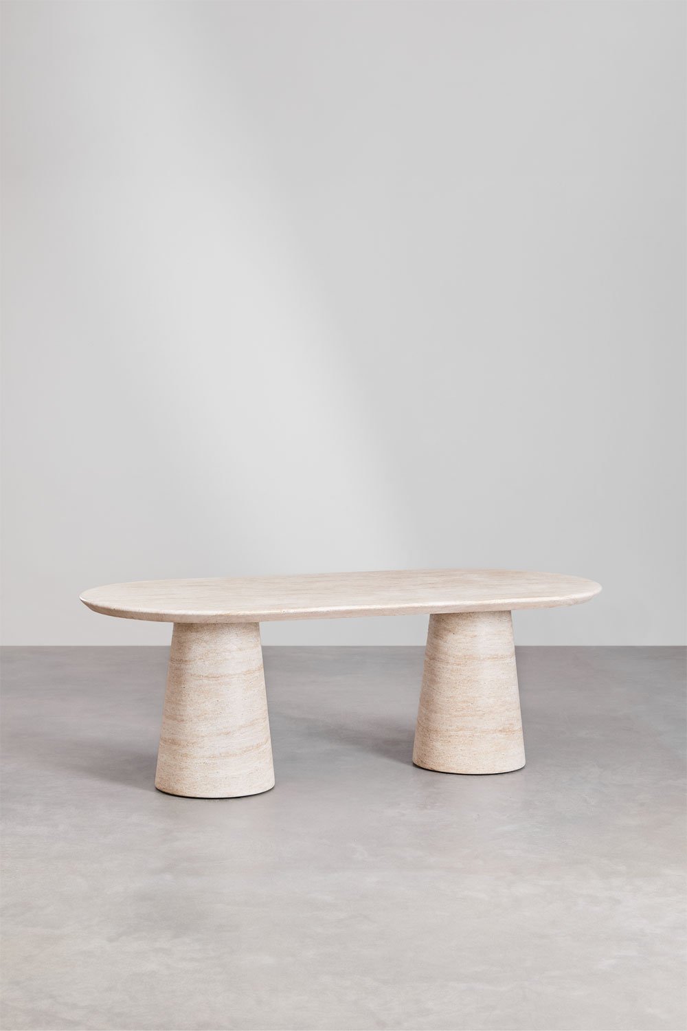 Oval dining table in cement with travertine look (220x95 cm) Noemi, gallery image 1