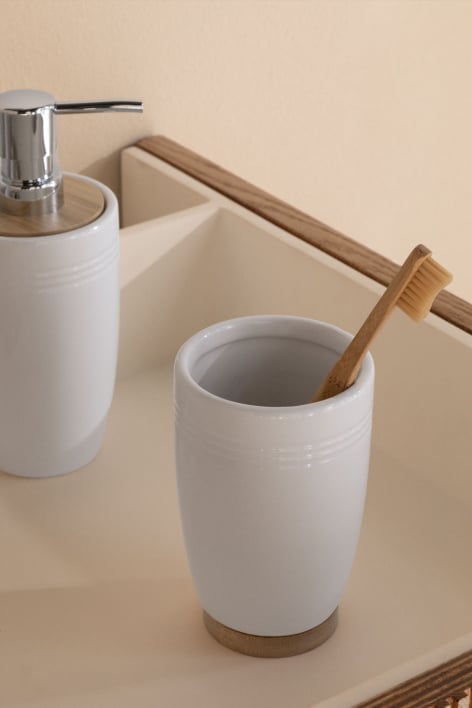 Perkyn Ceramic and Bamboo Toothbrush Holder