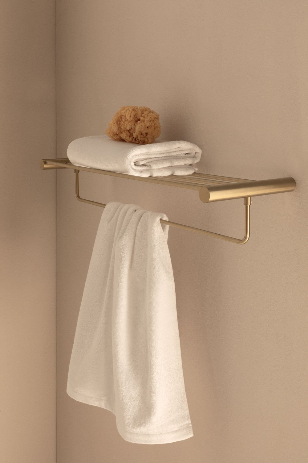 Wall-mounted bathroom towel rack with shelf in stainless steel Devon, gallery image 1