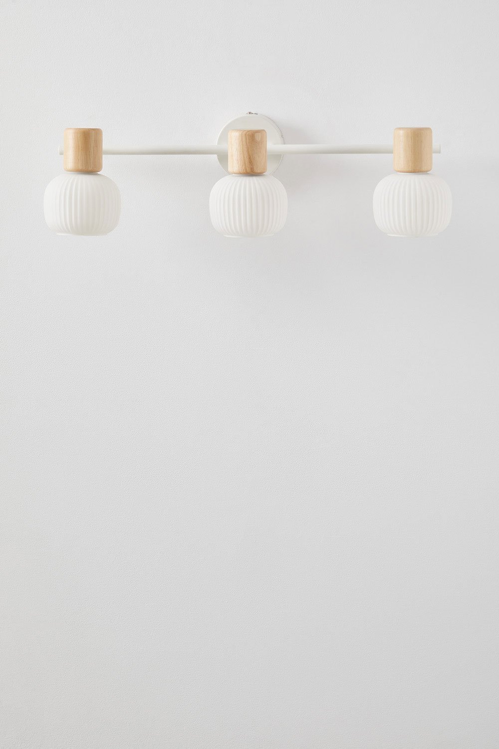 Ekaizy wall lamp with 3 light points in iron, rubber wood and glass, gallery image 4