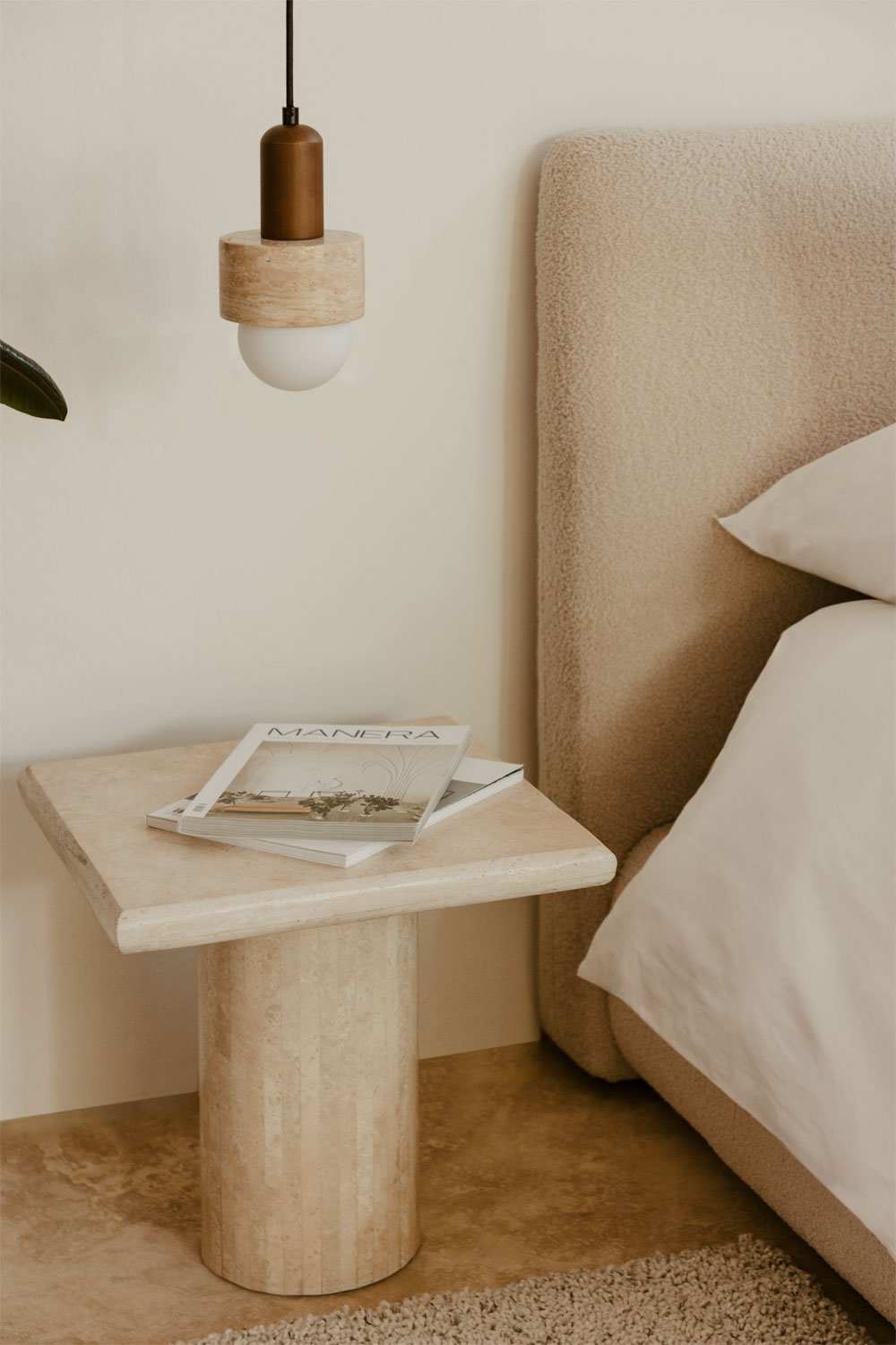 Square bedside table in Lausanne travertine, gallery image 1