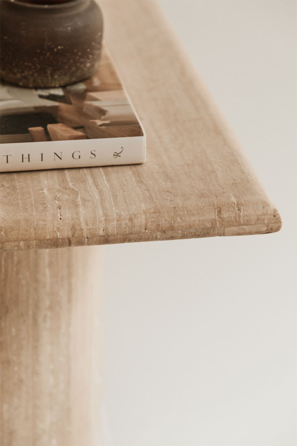 Lausanne travertine square side table, gallery image 2