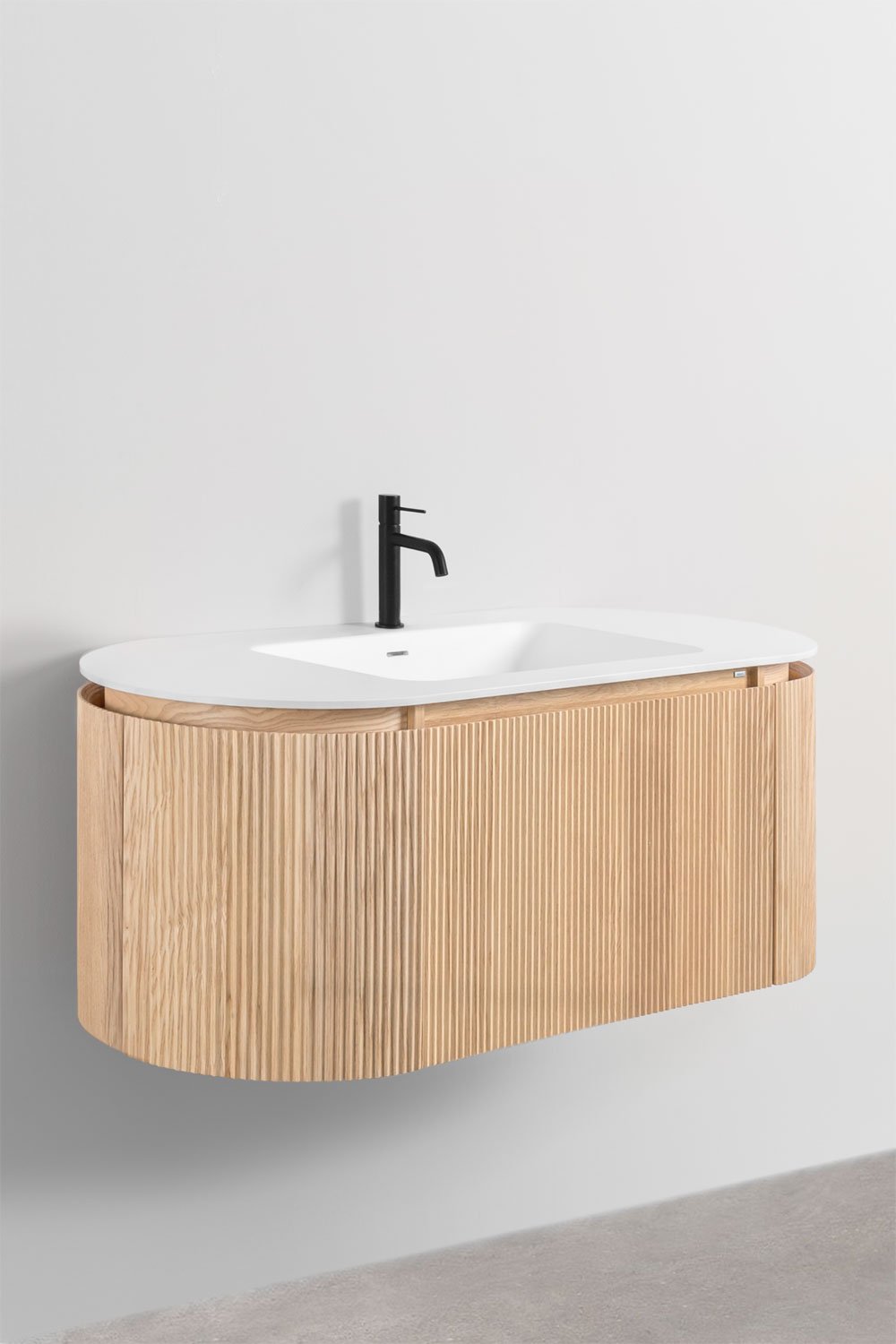 Suspended wooden bathroom furniture set with integrated Carsone sink, gallery image 3