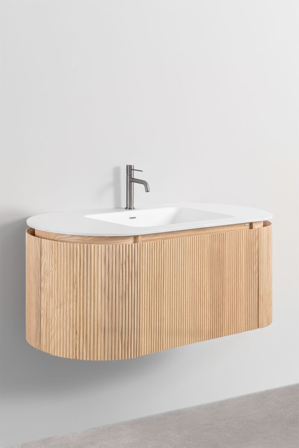 Suspended wooden bathroom furniture set with integrated Carsone sink, gallery image 3