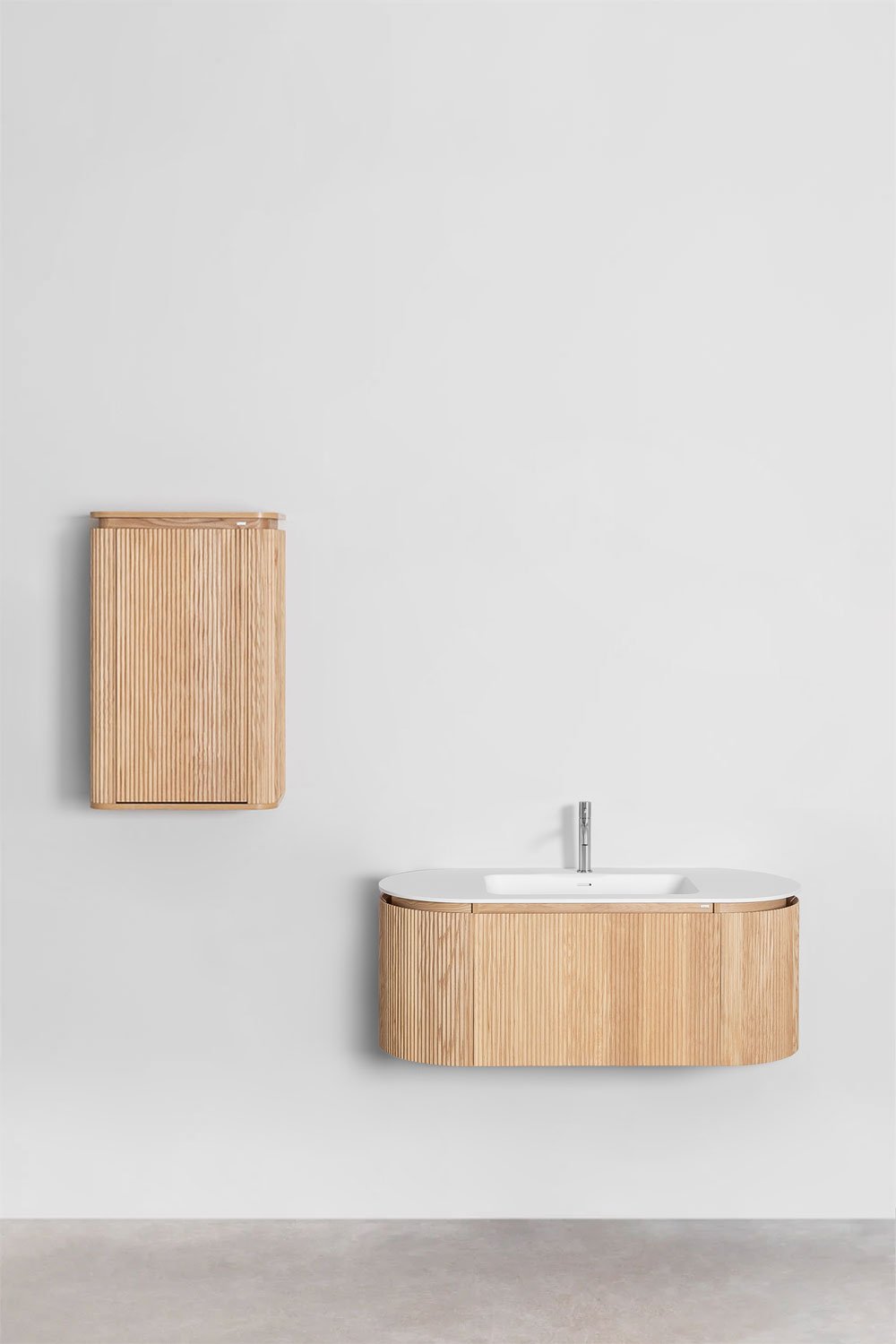 Suspended wooden bathroom furniture set with integrated Carsone sink, gallery image 2