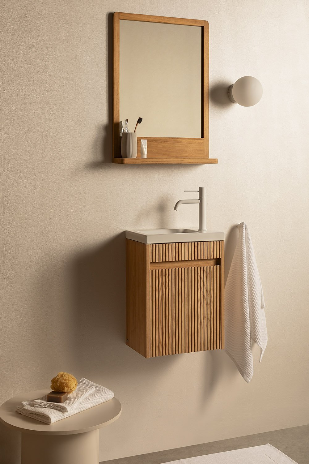 Ash Wood Bathroom Furniture Set with Integrated Sink Narek, gallery image 1