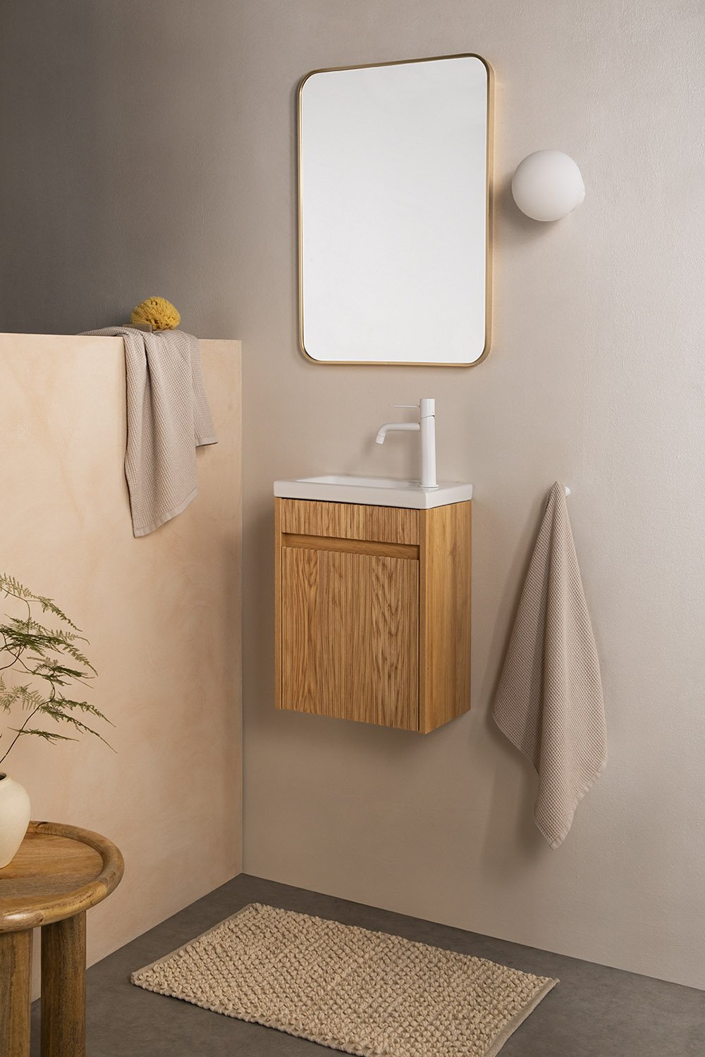 Ash Wood Bathroom Furniture Set with Integrated Sink Narek, gallery image 1