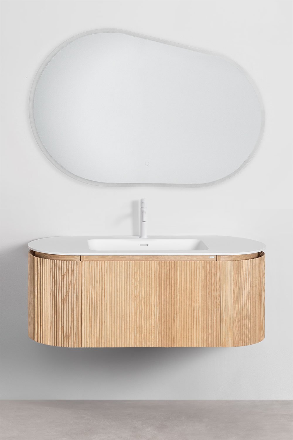 Suspended wooden bathroom furniture set with integrated Carsone sink, gallery image 2