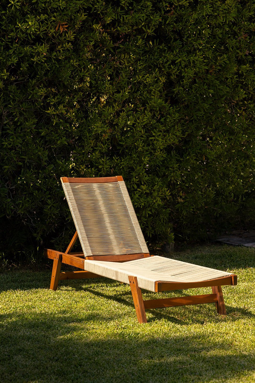 Tenay reclining lounger in acacia wood, gallery image 1