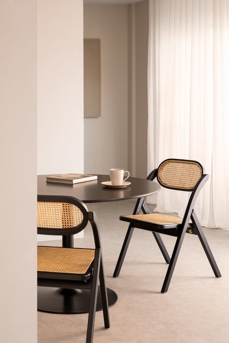 Sia folding wooden dining chair - Plain Black