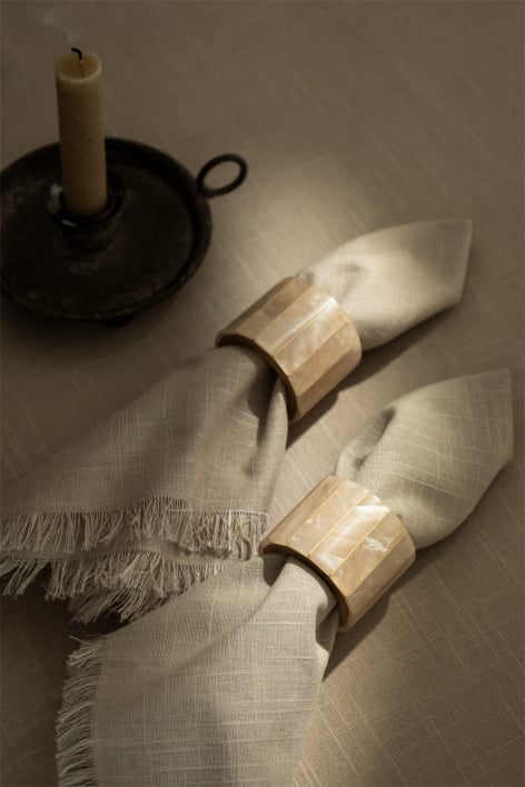 Set of 4 napkin rings in mango wood and mother-of-pearl Anmon