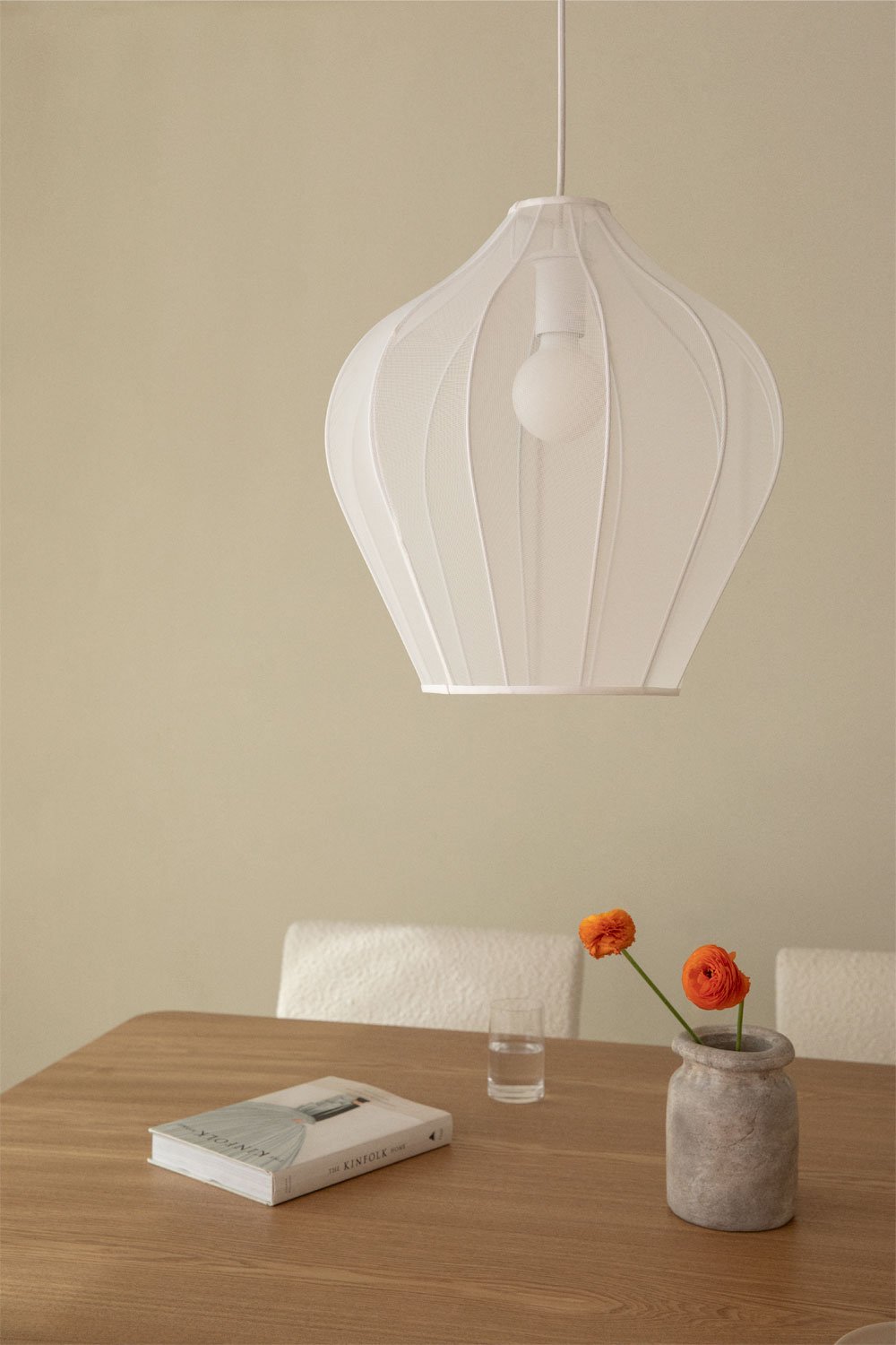 Belisa hanging ceiling lamp in metal and fabric, gallery image 1
