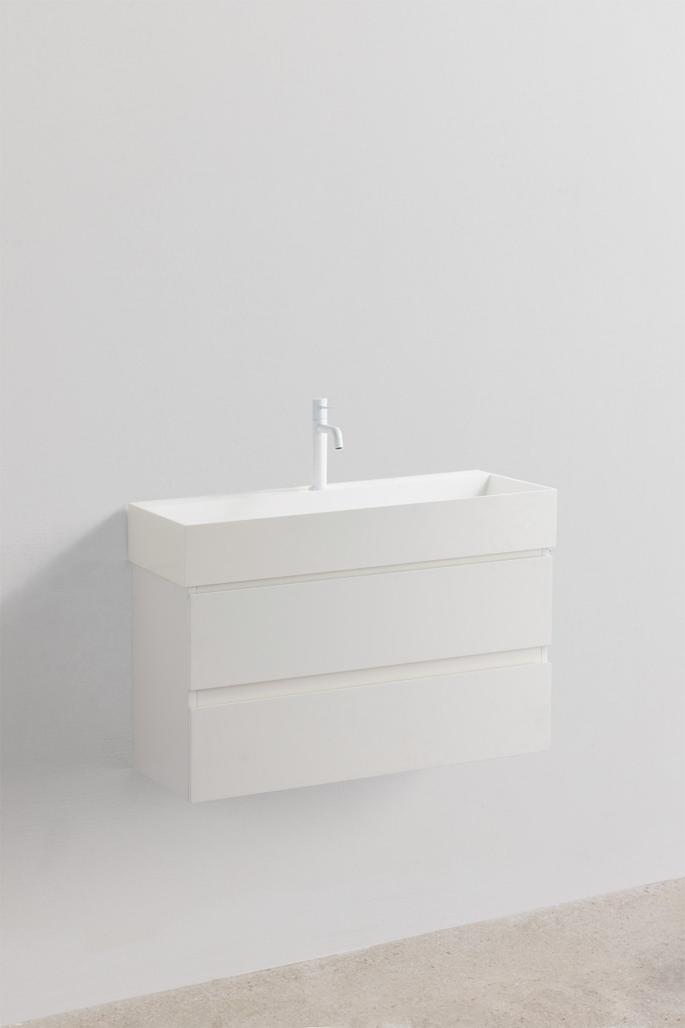 Bathroom furniture set in wood and ash veneer with integrated Ona washbasin, gallery image 2