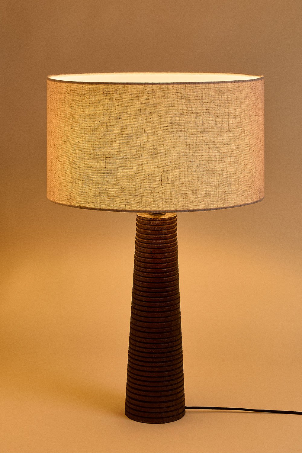 Table lamp in mango wood, linen and cotton Cala, gallery image 2