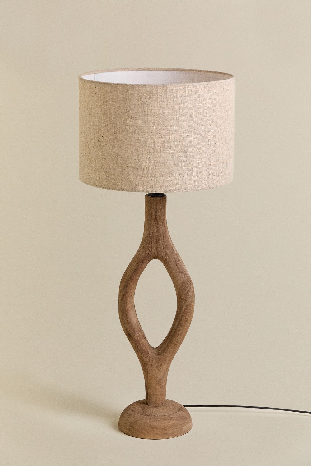 Cecia table lamp in mango wood and linen, gallery image 2