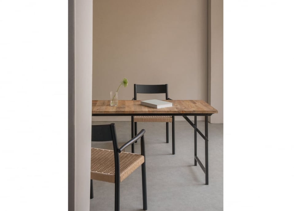 Rectangular dining table 200x100 cm foldable in mango wood and Fer iron - Carbon Black