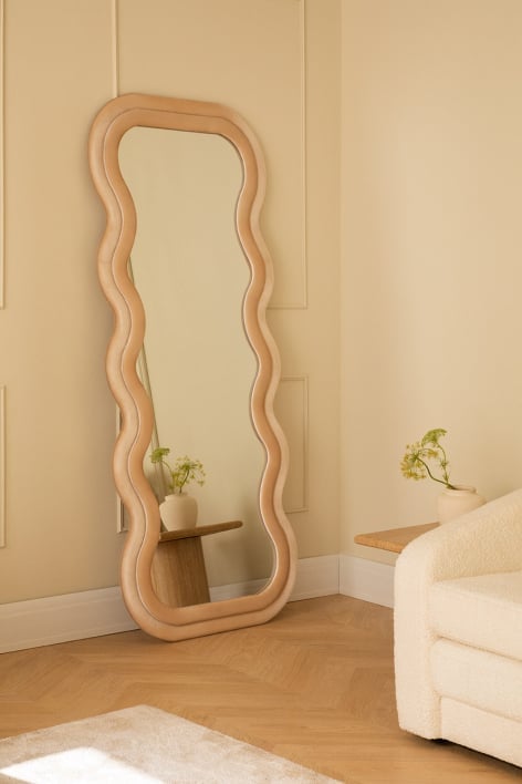 Wall mirror (75x180 cm) in light brown velvet Mariela