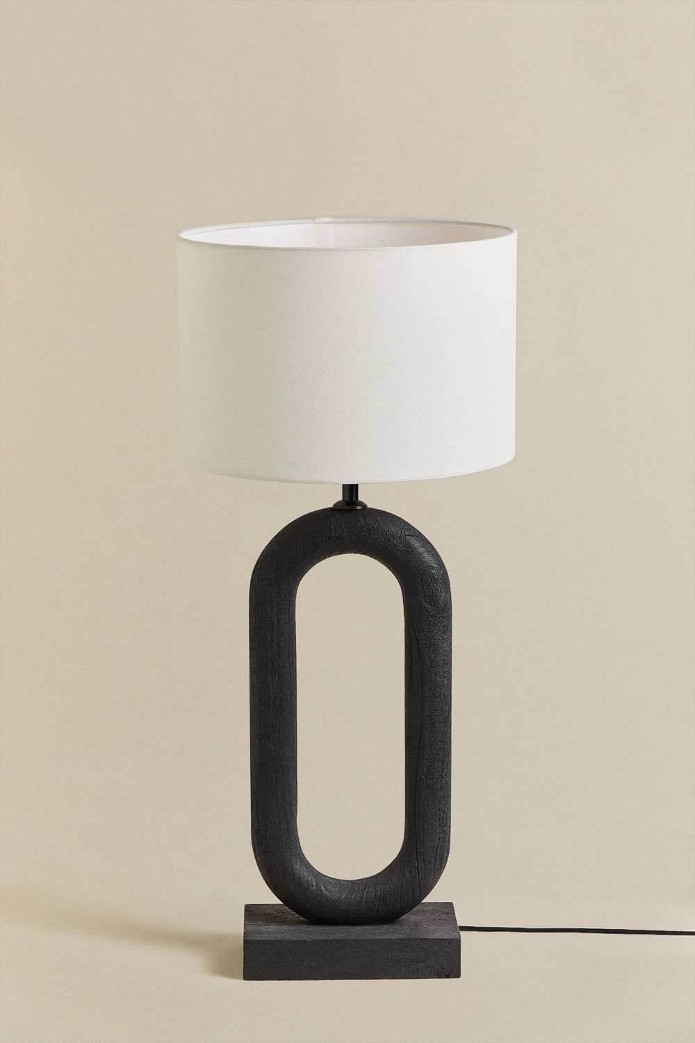 Ariadne table lamp in mango wood and linen, gallery image 1