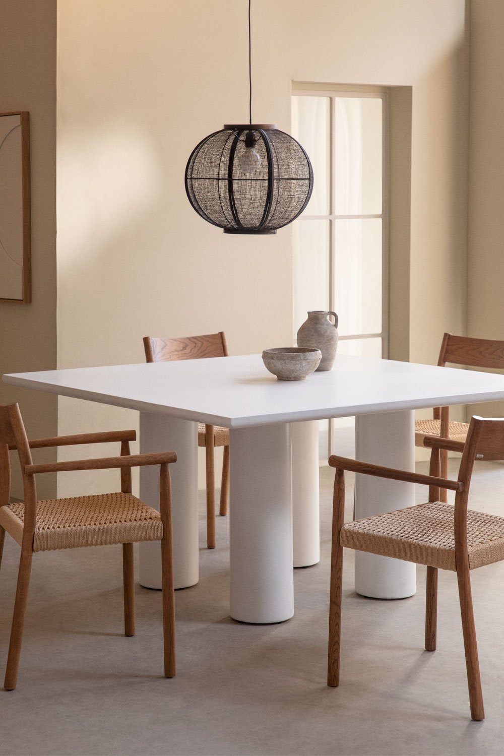 Square dining table 150x150 cm in Lisbon cement, gallery image 1