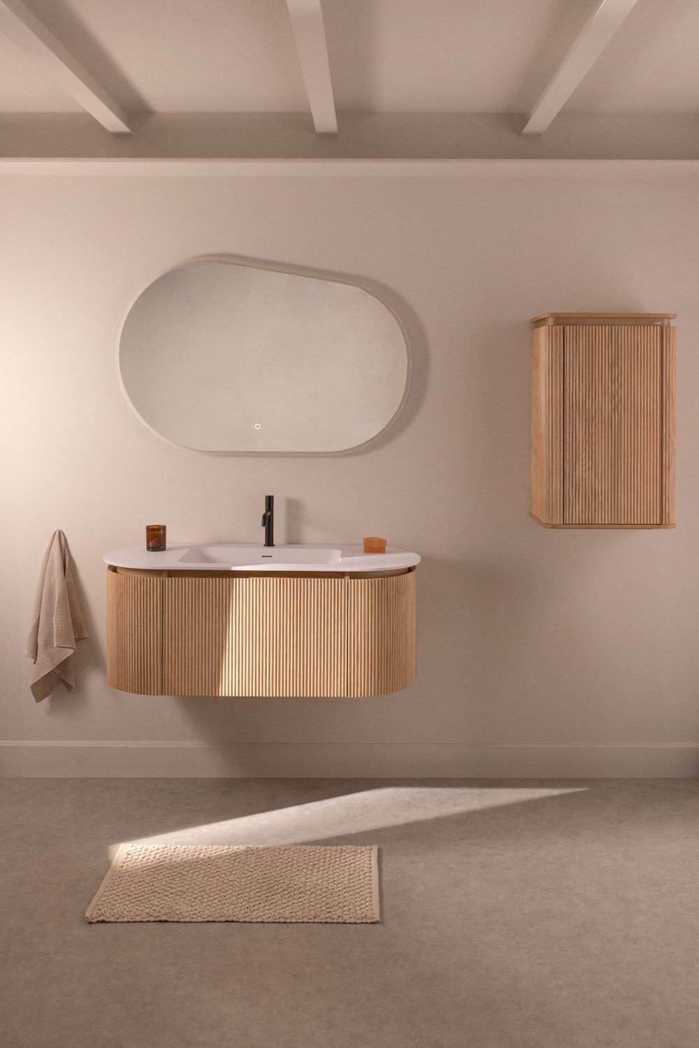 Carsone wooden bathroom furniture set with integrated washbasin, gallery image 1