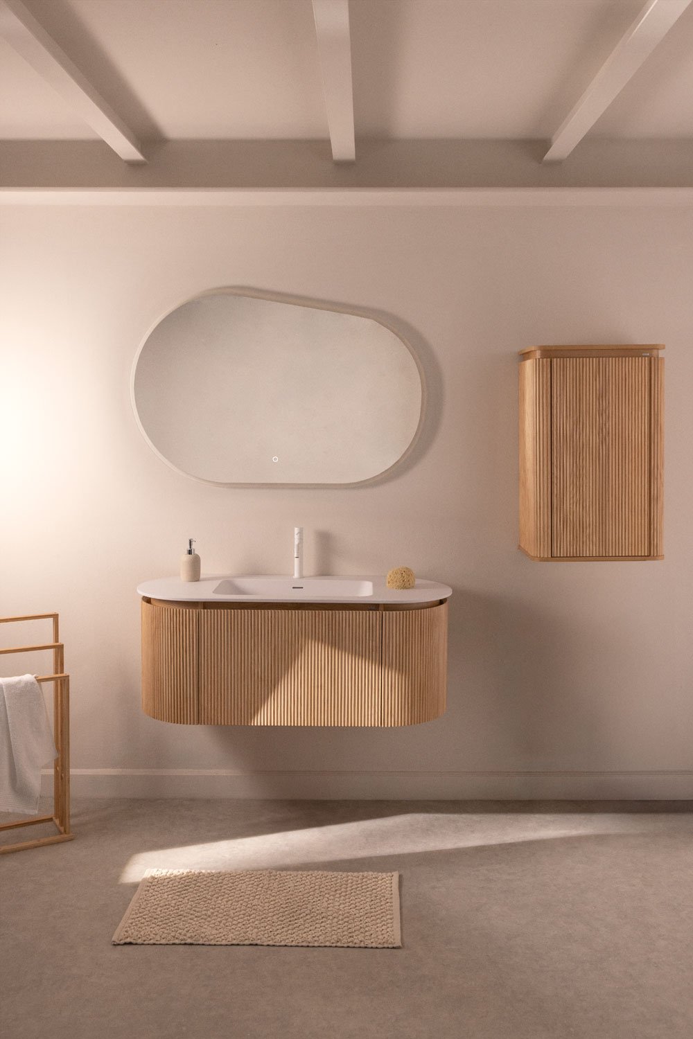 Carsone wooden bathroom furniture set with integrated washbasin, gallery image 1