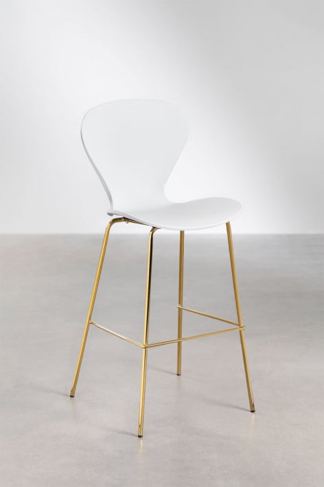 2-Pack high stools 75 cm in white polypropylene and gold iron legs Uit - White
