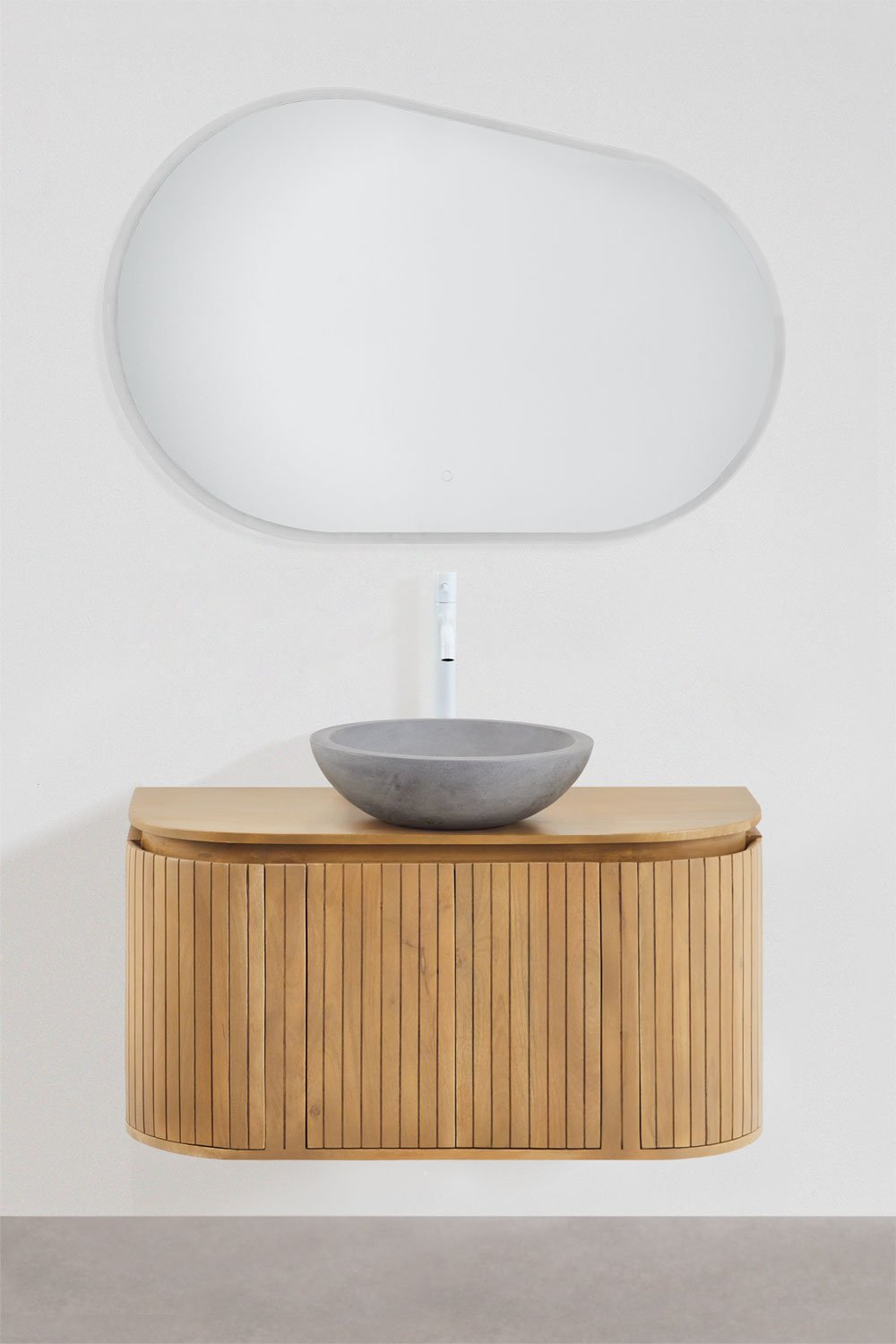 Suspended bathroom furniture set 90x40 cm in mango wood Analis, gallery image 2