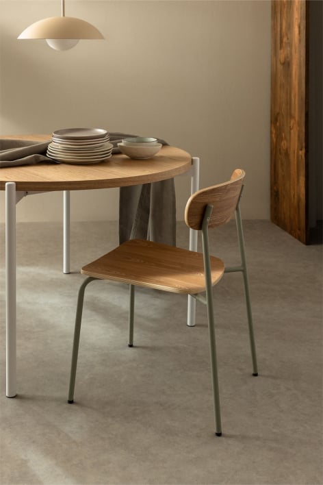 Wilpier stackable dining chair in iron and wood - Green Khaki