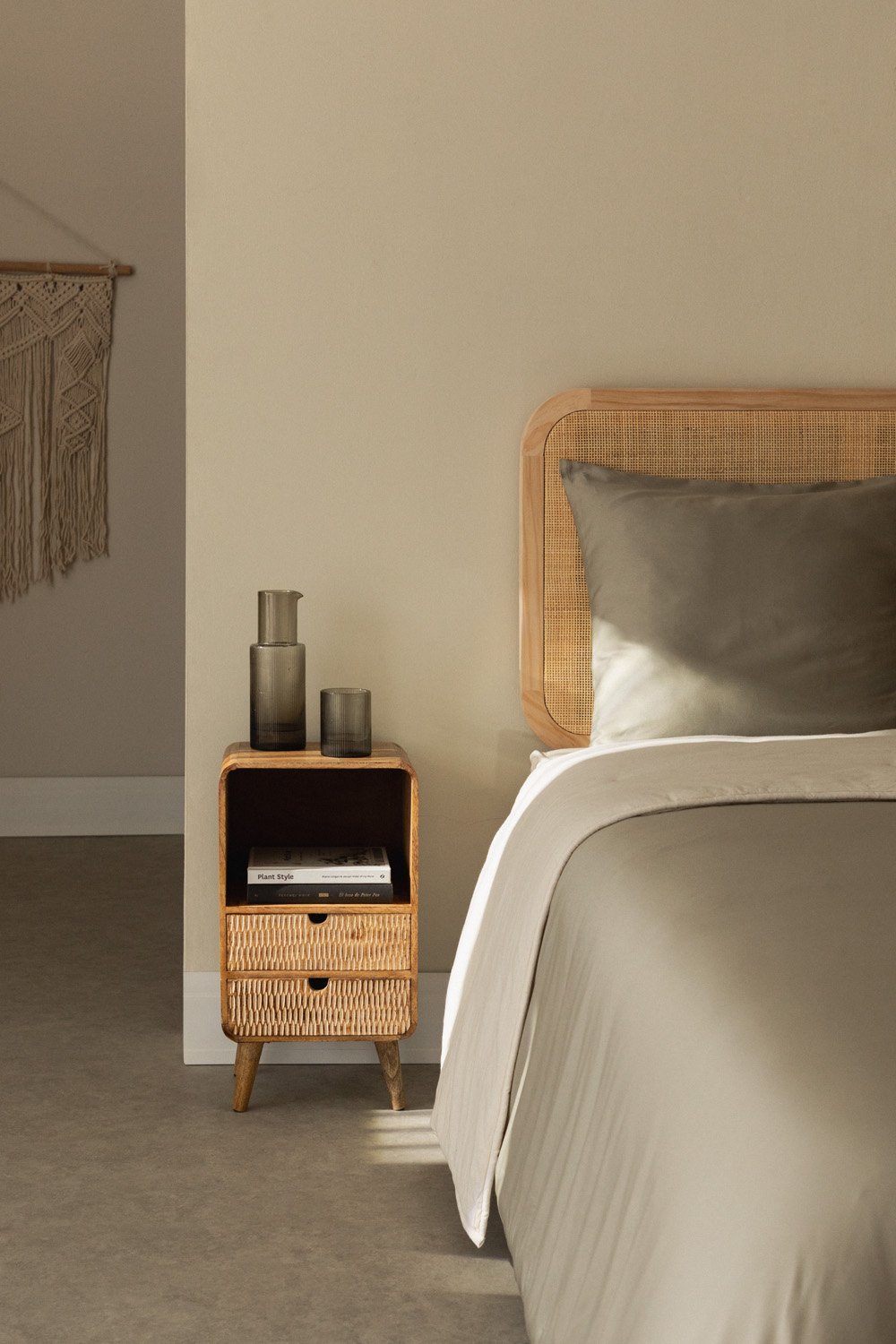 Bedside table with storage in natural Yulara mango wood, gallery image 1