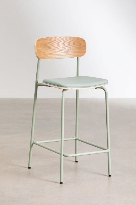 2-Pack High Stools 65cm in black iron and natural finish wood Wilpier