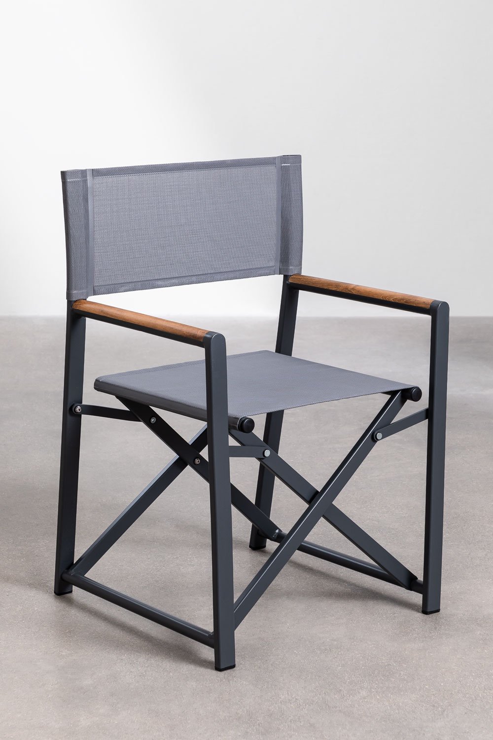Pack of 2 folding director chairs for garden in aluminum and teak wood Jordana, gallery image 2