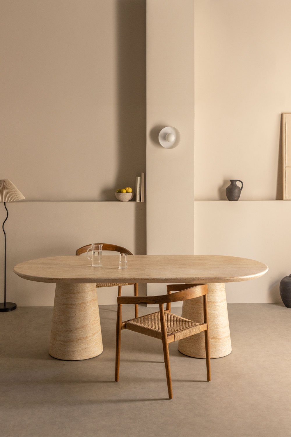 Oval dining table in travertine-look cement (220x95 cm) Noemi, gallery image 1