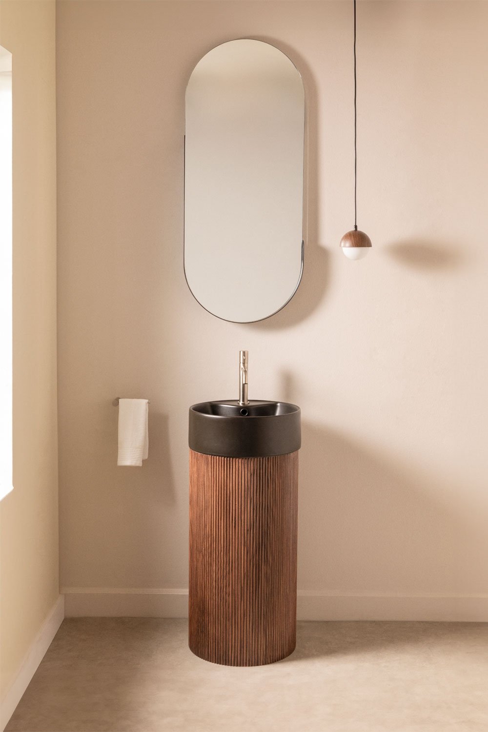 Bathroom furniture set in wood with integrated ceramic washbasin Maude, gallery image 1