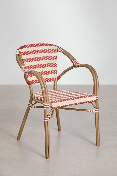 Pack of 4 stackable garden chairs with armrests in synthetic rattan and aluminium Solange Bistro