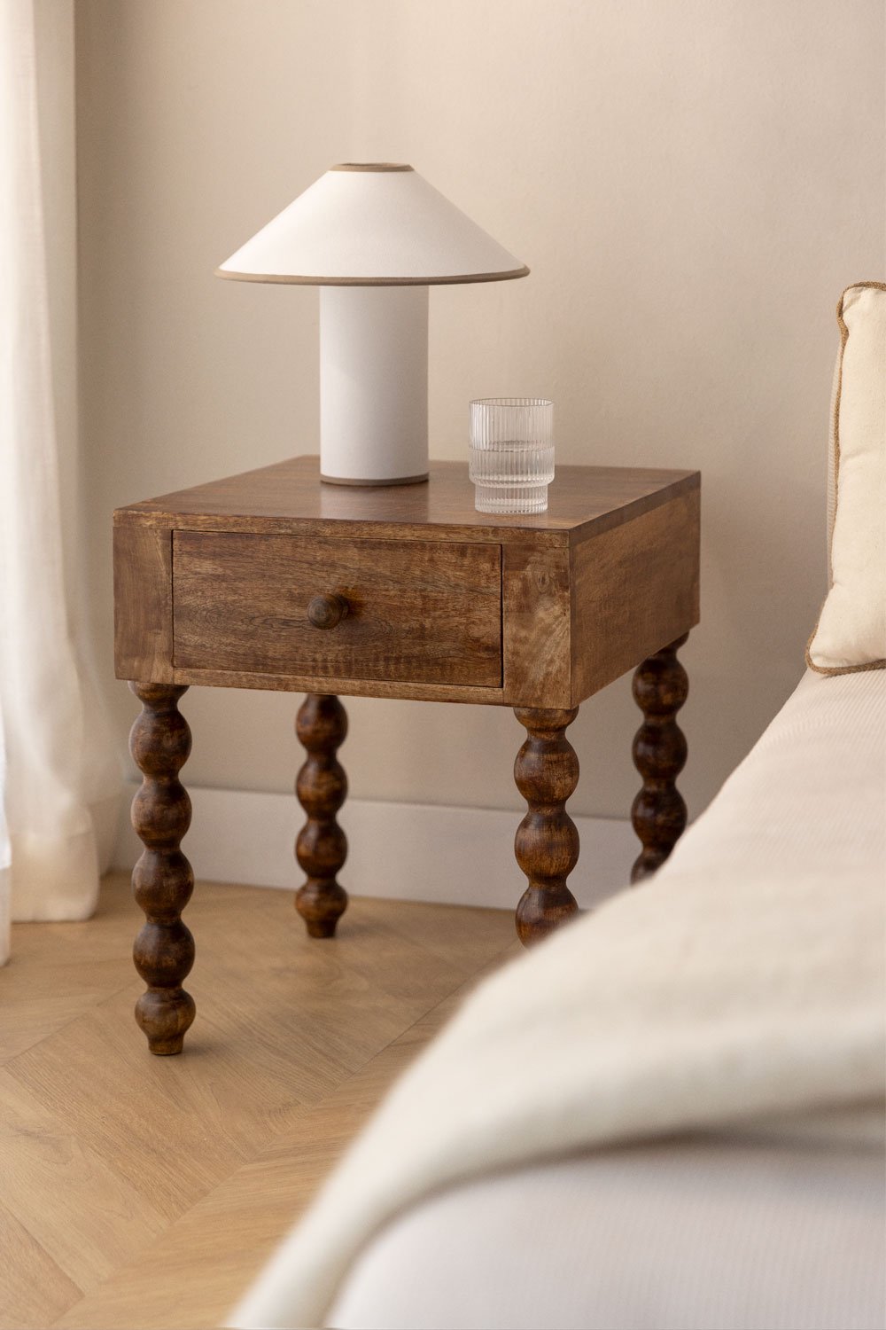 Tessaia mango wood bedside table, gallery image 1